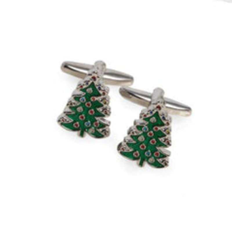 Bey Berk Christmas Tree Rhodium-Plated Cufflinks