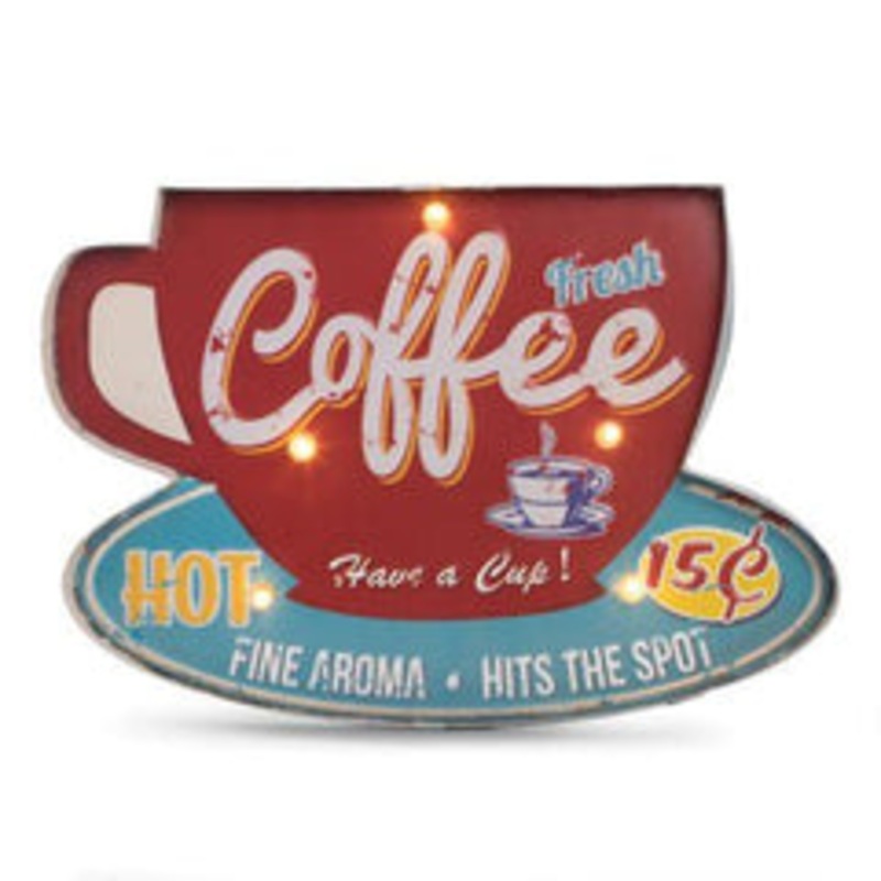 Bey Berk Coffee LED Lighted Metal Sign Wall Decor or Table Display