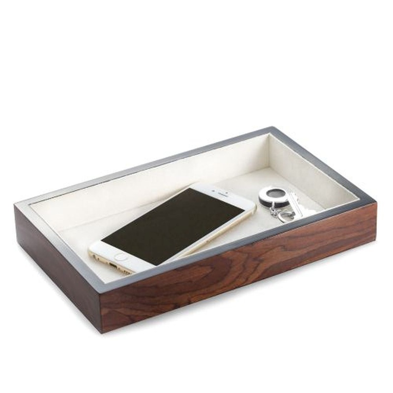 Bey Berk Lacquered Brown Burl Wood Open Face Valet Tray