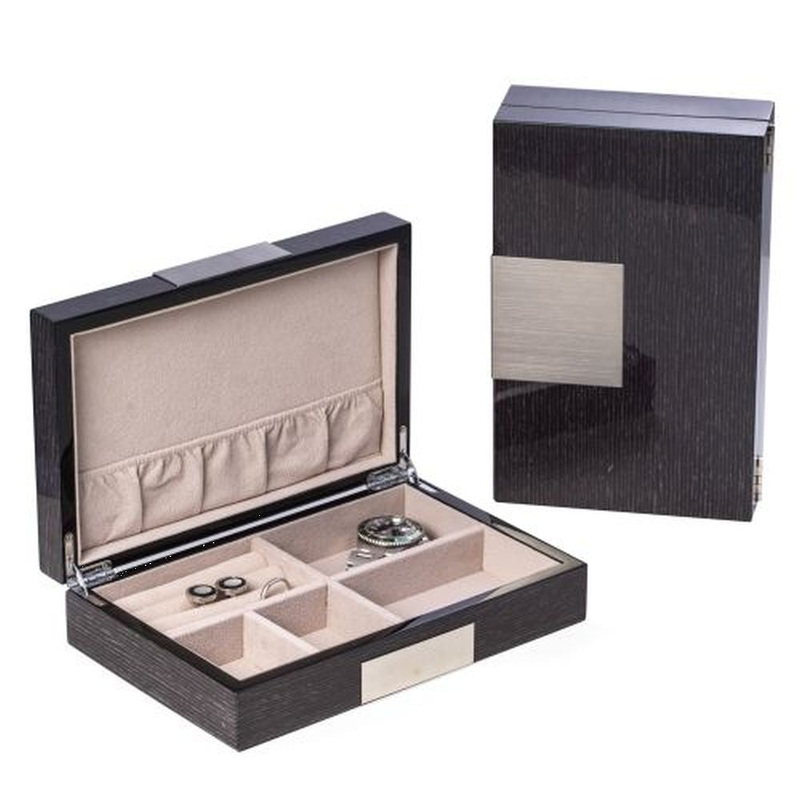 Bey Berk Lacquered  Steel Gray Wood Valet Box