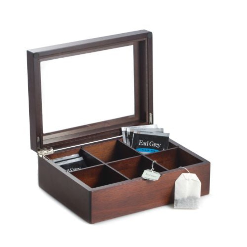 Bey Berk Mahogany Tea Box With Glass See-Thru Top