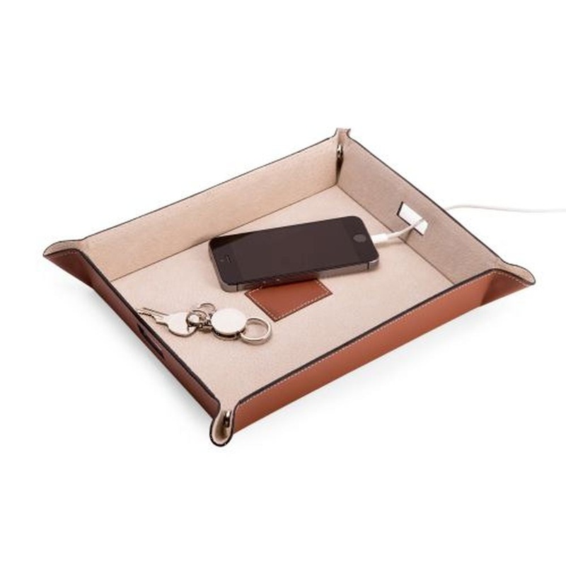 Bey Berk Saddle Brown Leather Valet & Charging Station