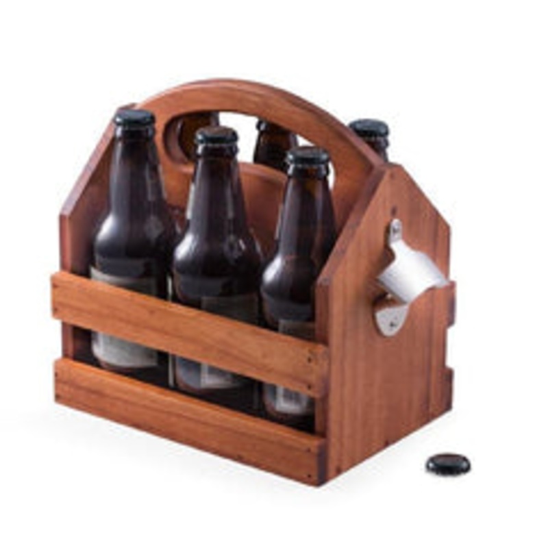 Bey Berk Solid Wood 6 Pack Bottle Caddy And Bottle Opener