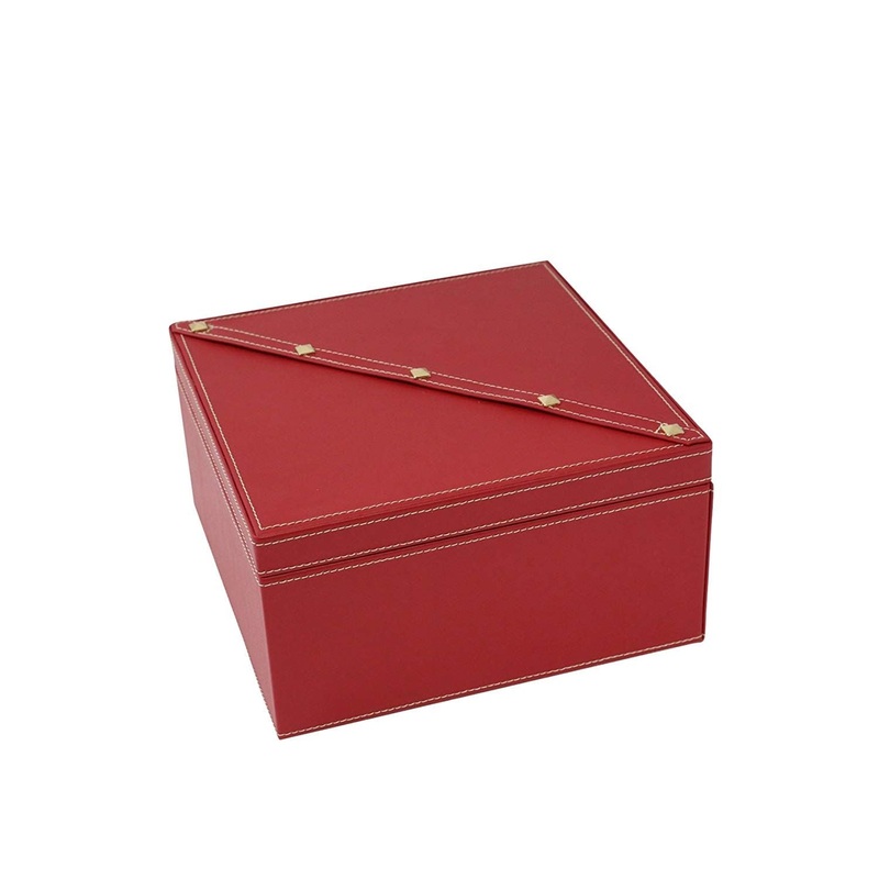 Bey Berk Studded Red Leather Two Level Jewelry Box