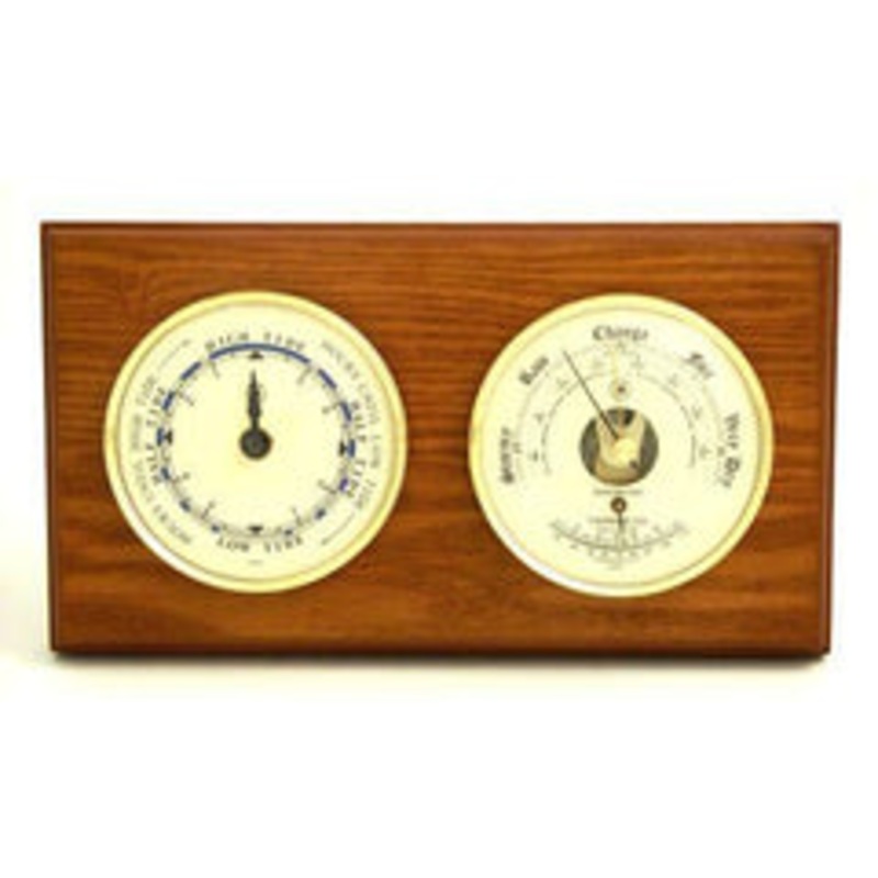 Bey Berk Tide Clock & Barometer With Thermometer On Oak Wood