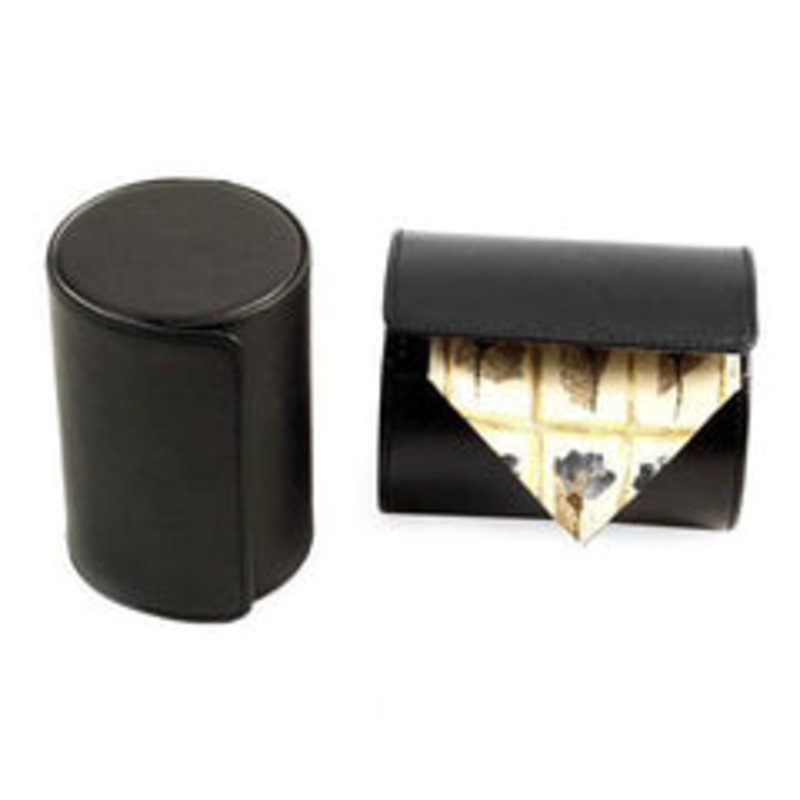 Black Leather Single Travel Tie Case With Snap Closure