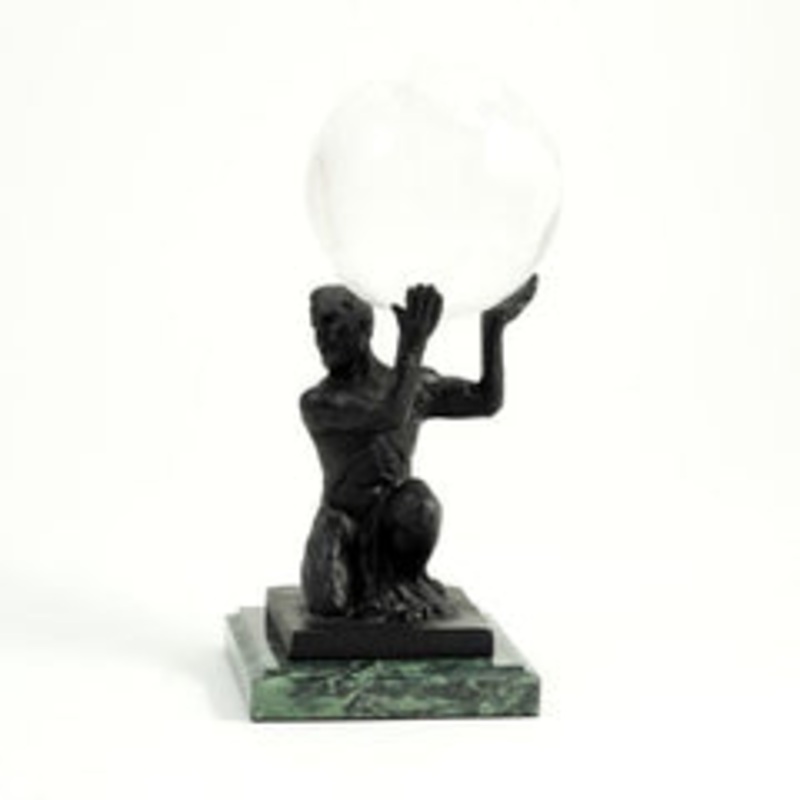 Cast Metal Atlas Ball Holder With Bronzed Finish-Marble Base