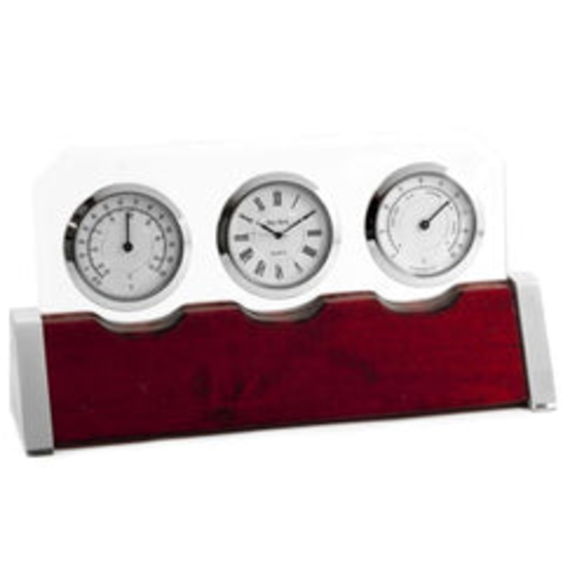 Desktop Weather Station On Lacquered Rosewood, Chrome Accent