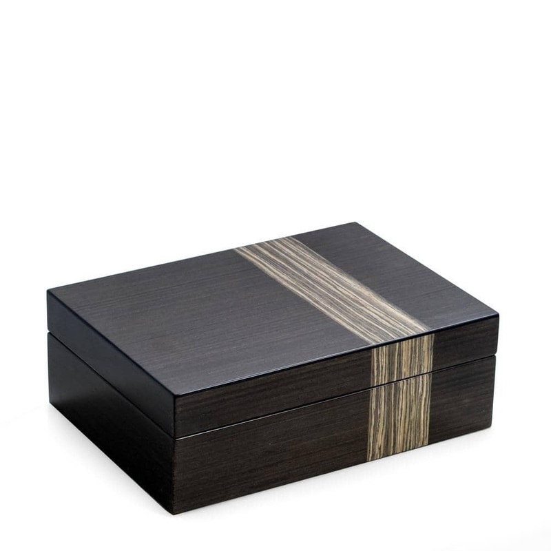 Lacquered Ash Wood Valet Box With Compartments For Storage Brown