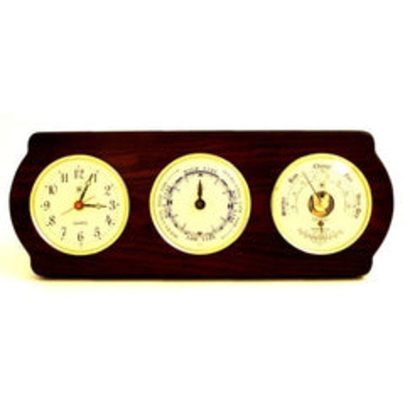 Quartz Clock, Tide Clock & Barometer With Thermometer On Ash