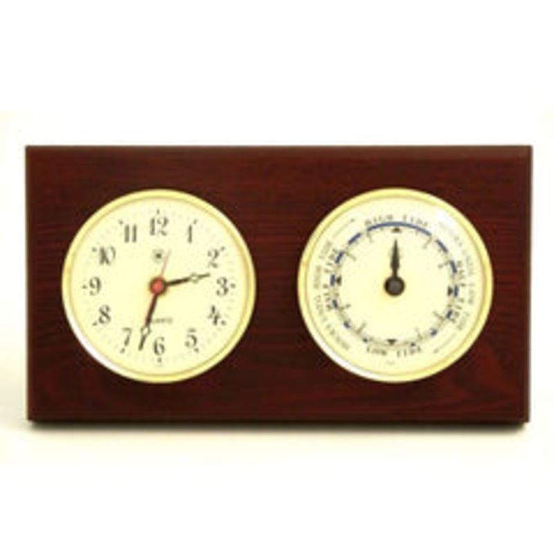 Quartz Clock & Tide Clock On Mahogany Wood With Brass Bezel