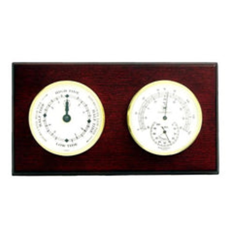 Tide Clock & Thermometer With Hygrometer On Mahogany Wood
