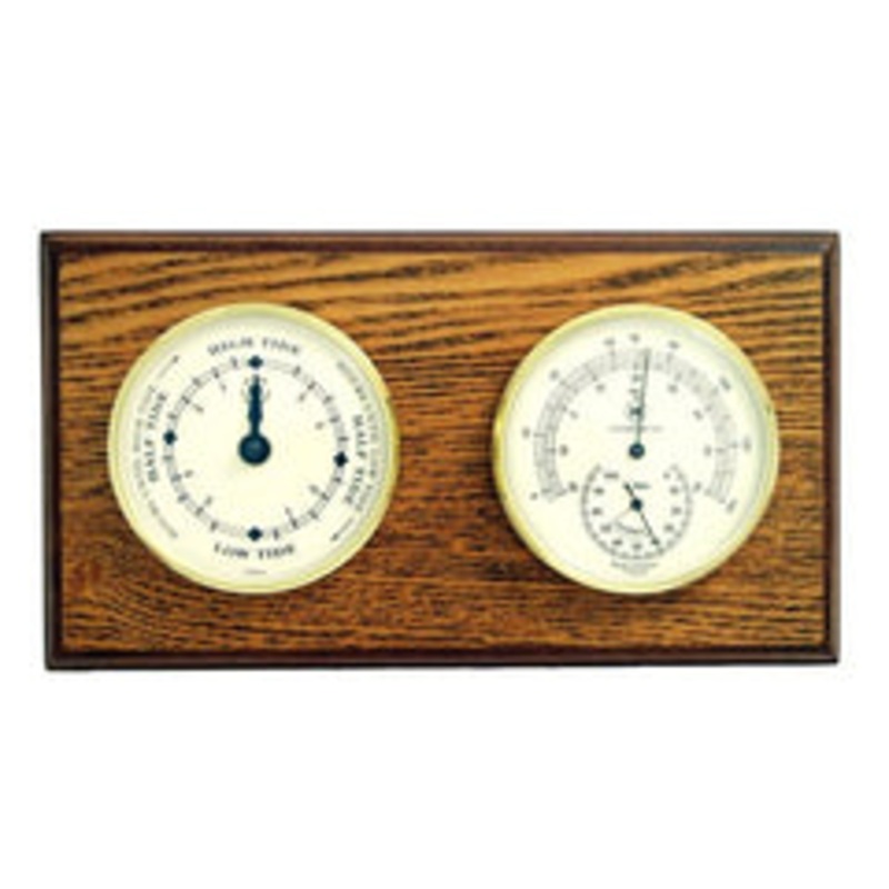 Tide Clock & Thermometer With Hygrometer On Oak Wood