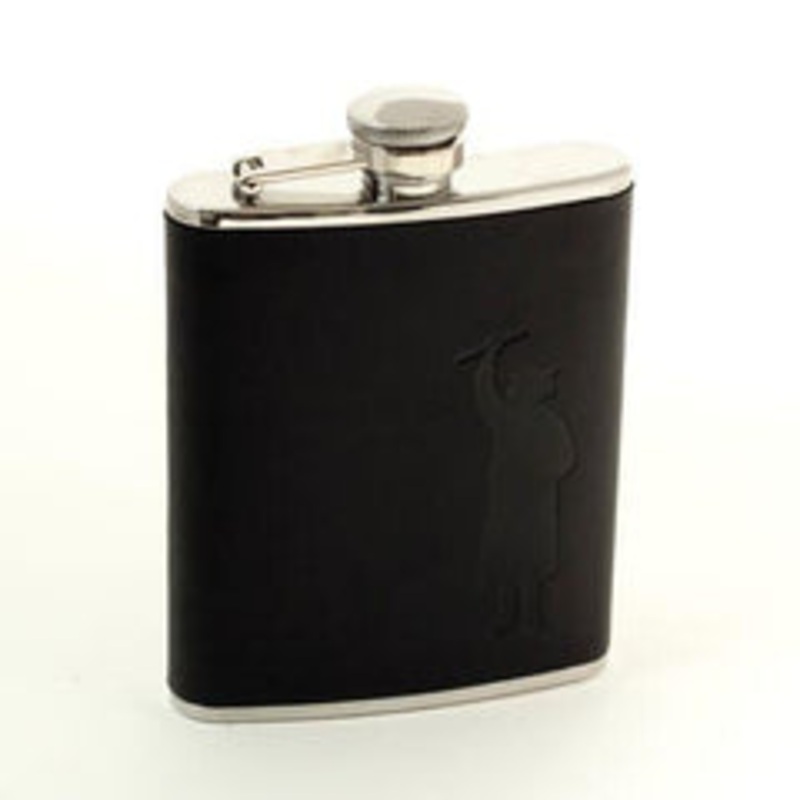 6 Oz. Stainless Steel Black Leather Graduation Flask