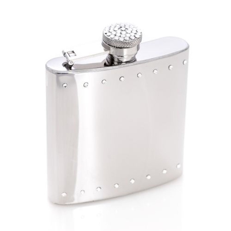 6 Oz. Stainless Steel Crystal Incrusted Shiny Flask