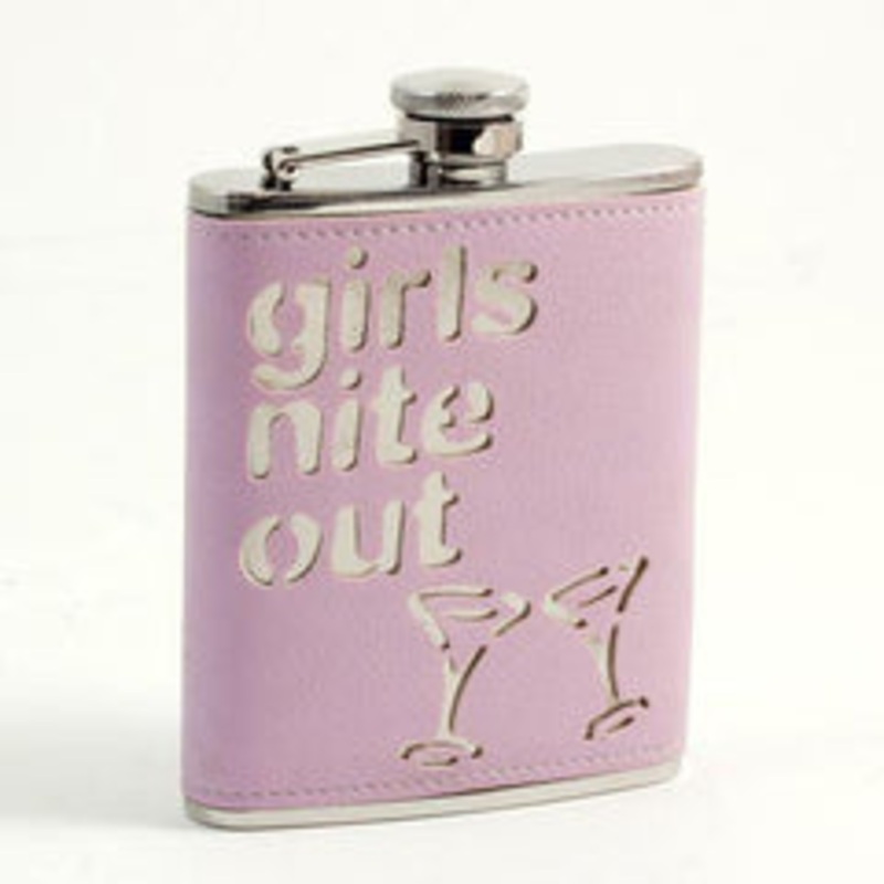 6 Oz. Stainless Steel Pink Leatherette Girls Nite Out Flask