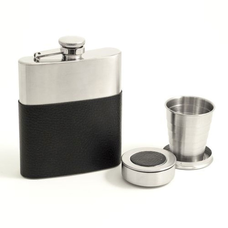 7 Oz. Stainless Steel Flask & 2 Collapsible Cups Gift Set