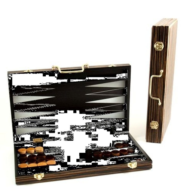 Backgammon Set, Birch Wood Exterior, Black & White Interior
