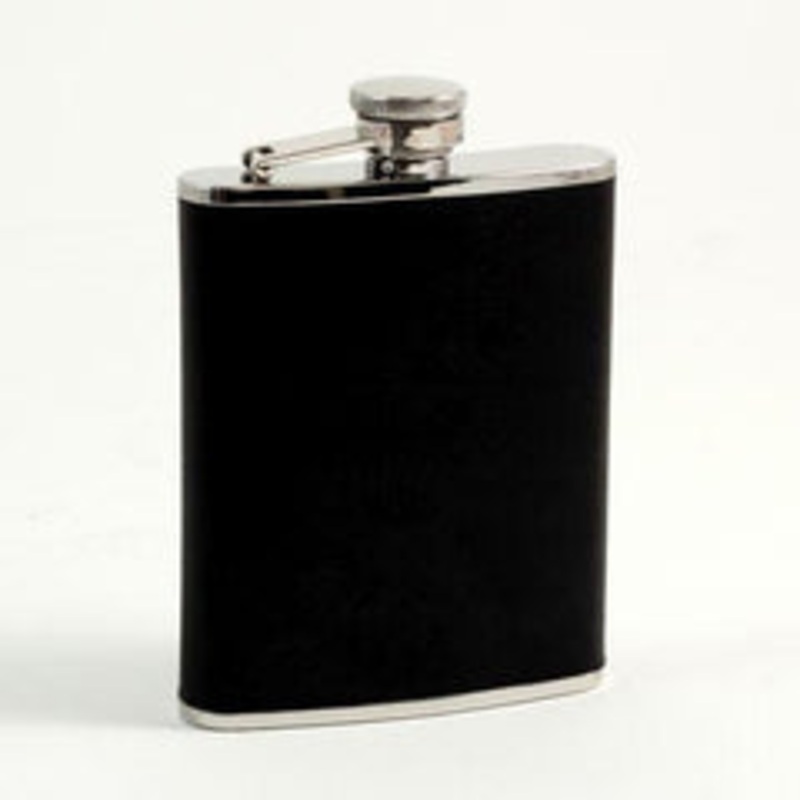 Bey Berk 6 Oz. Stainless Steel Black Leather Flask