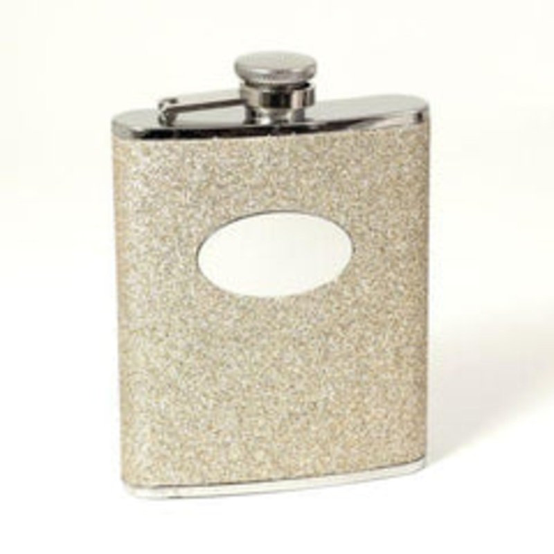 Bey Berk 6 Oz. Stainless Steel Gold Glitter Flask