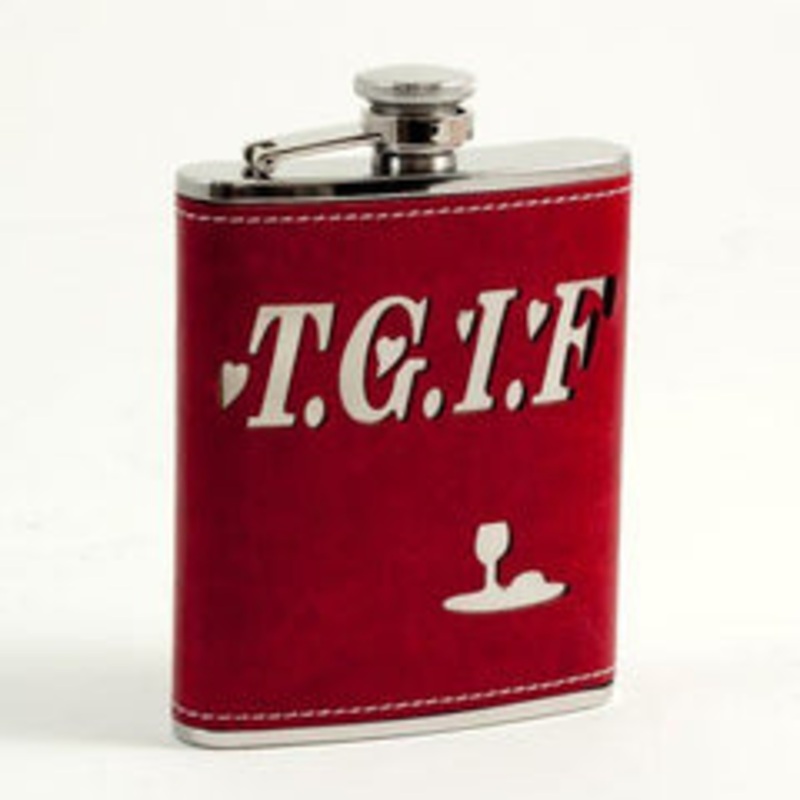 Bey Berk 6 Oz. Stainless Steel Red Leather T.G.I.F. Flask