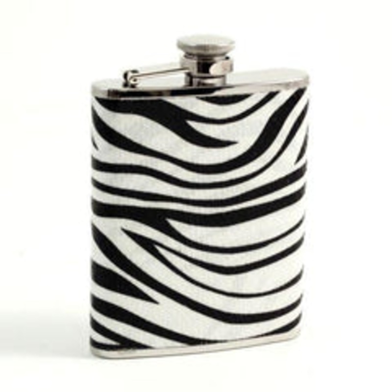 Bey Berk 6 Oz. Stainless Steel Zebra Pattern Flask