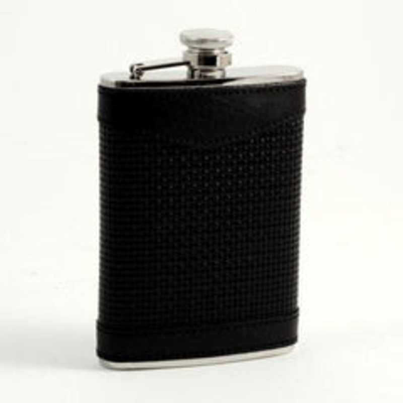 Bey Berk 8 Oz. Stainless Steel Black Leather Woven Flask