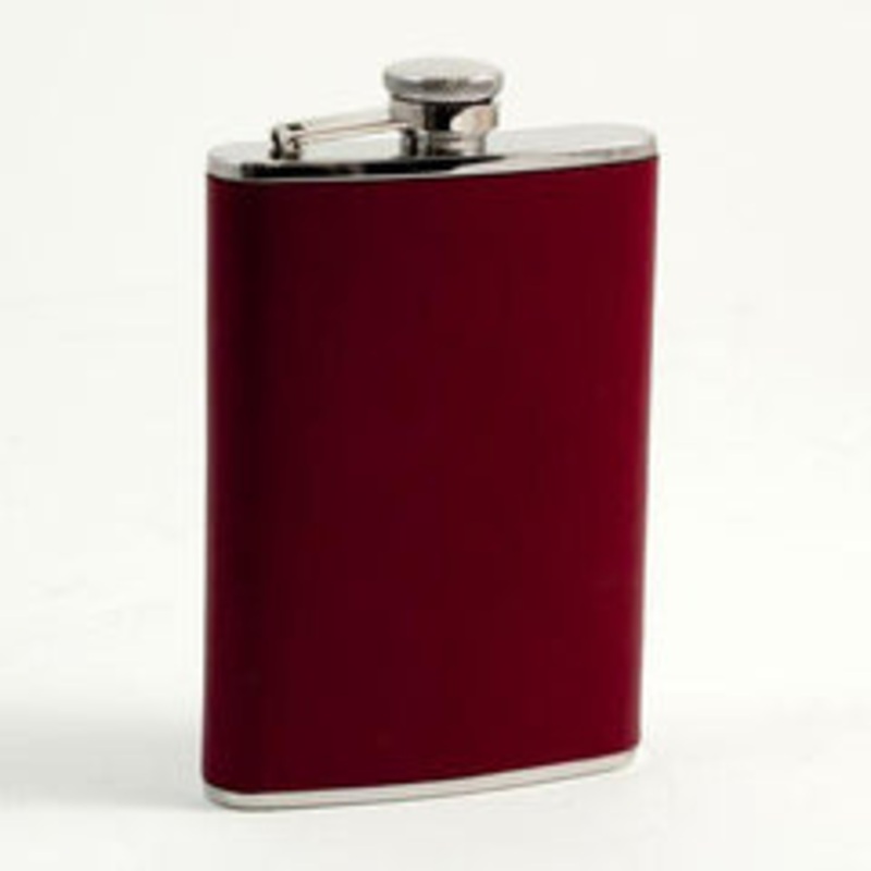 Bey Berk 8 Oz. Stainless Steel Burgundy Leather Flask