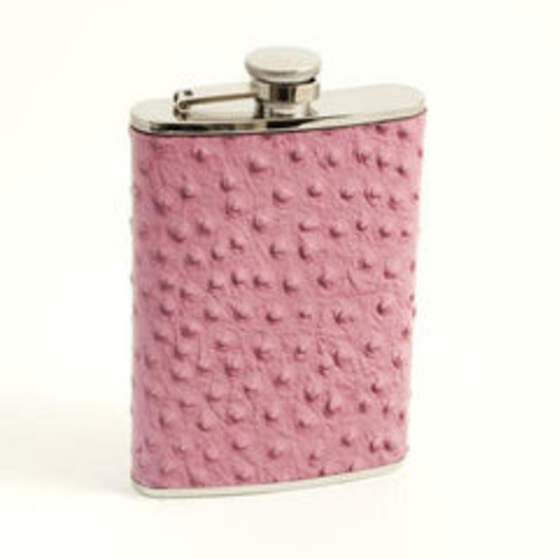 Bey Berk 8 Oz. Stainless Steel Pink Ostrich Leather Flask