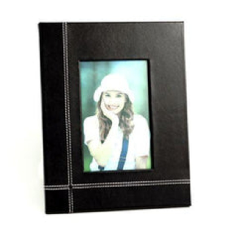 Bey Berk Black Leather 4X6 Picture Frame With Easel Back