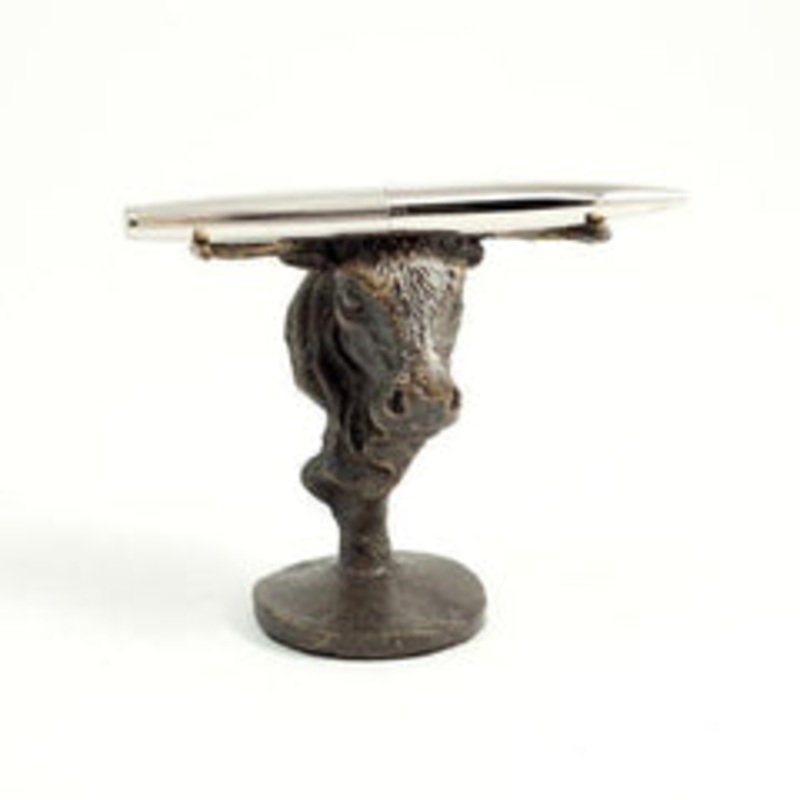Bey Berk Bronzed Finished Bull Bust Pen Holder
