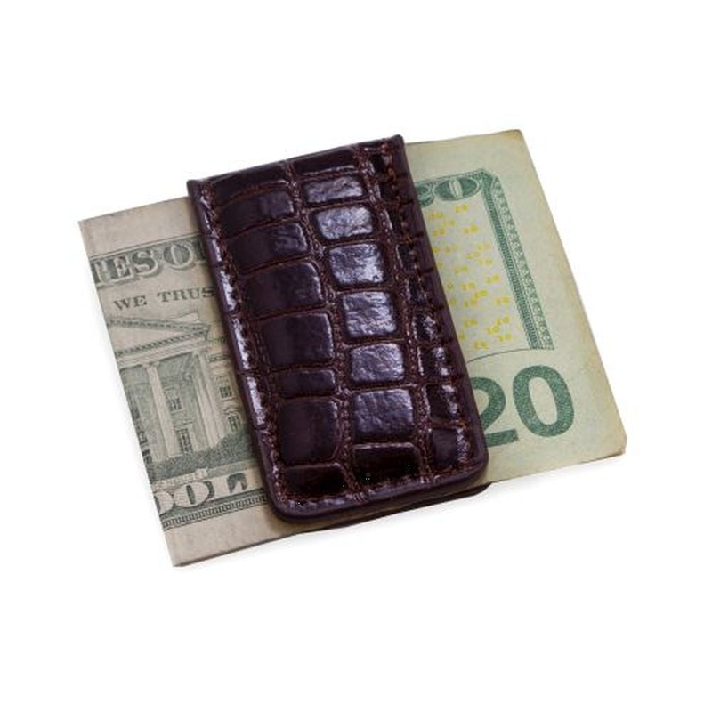 Bey Berk Brown Croco Leather Magnetic Money Clip