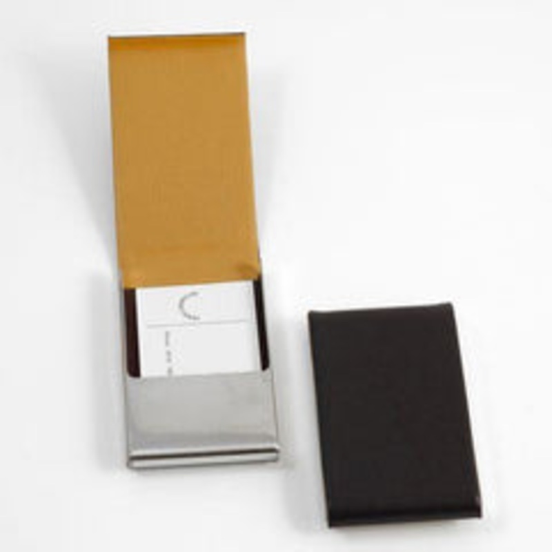 Bey Berk Brown Leather Business Card Case With Flip Top