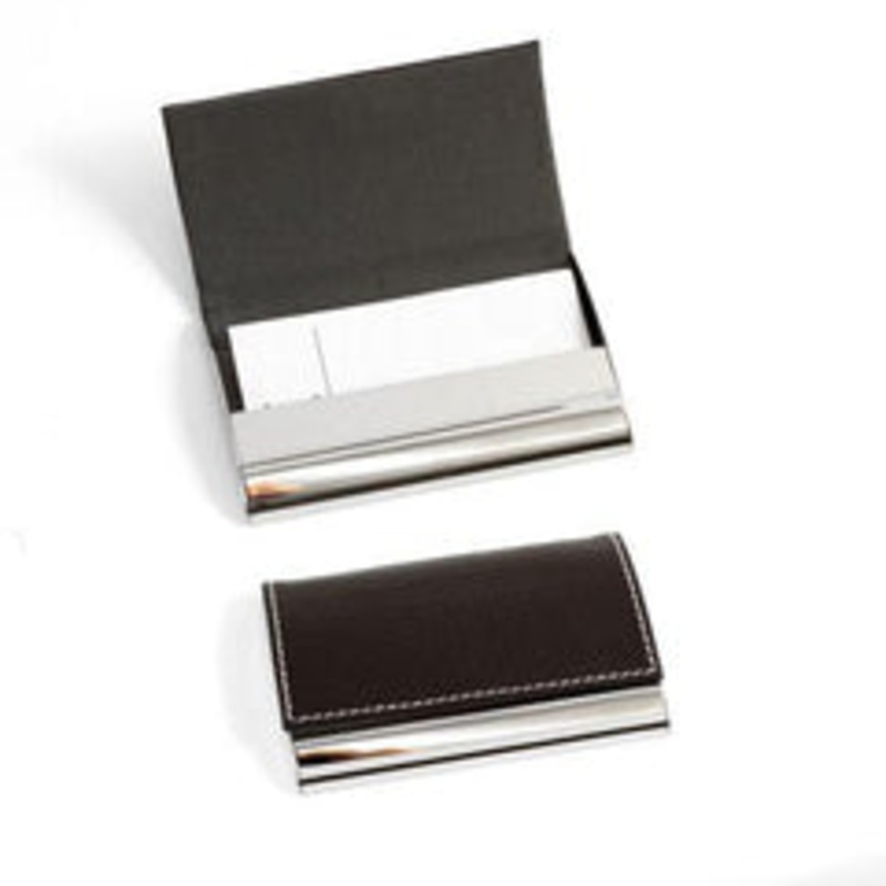 Bey Berk Brown Leather Business Card Case With Magnetic Lid