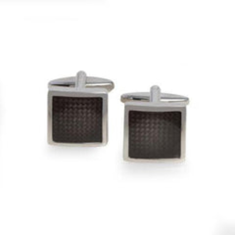 Bey Berk Carbon Fiber Rhodium-Plated Cufflinks