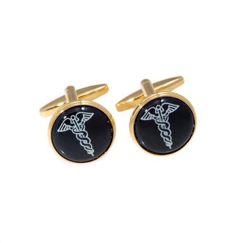 Bey Berk Gold Plated Cufflinks With Caduceus