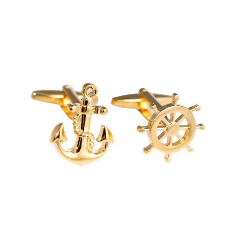 Bey Berk Gold Plated Ships Anchor & Wheel Cufflinks
