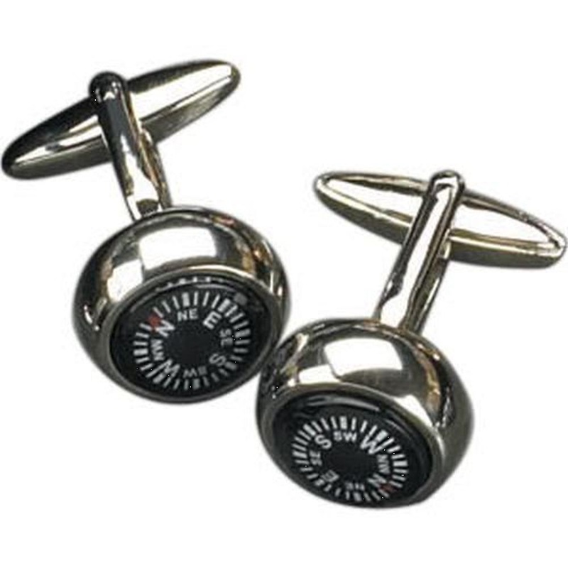 Bey Berk Rhodium Plated Cufflinks With Compass