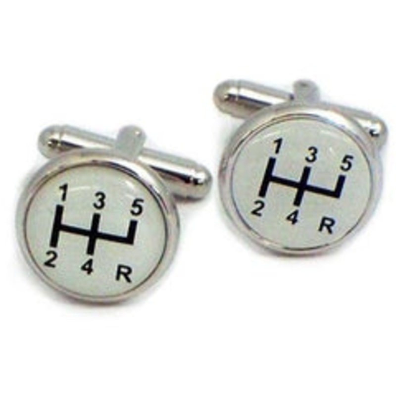 Bey Berk Rhodium Plated Cufflinks With Gear Shifter Design