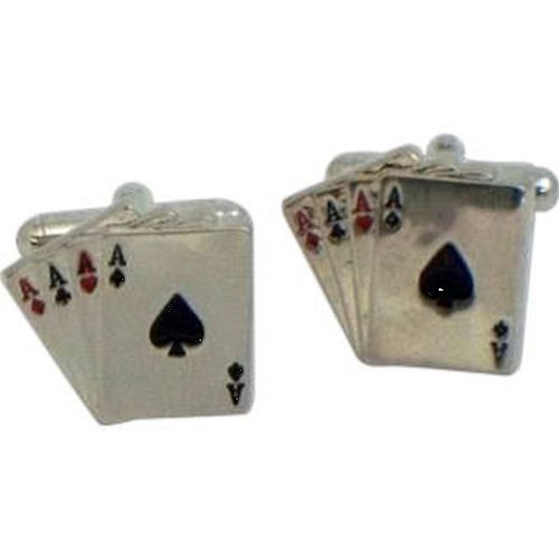 Bey Berk Rhodium Plated ‘Four Aces’ Cufflinks