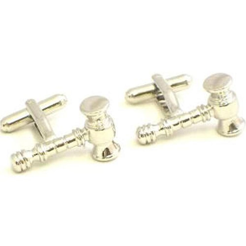 Bey Berk Rhodium Plated Gavel Design Cufflinks