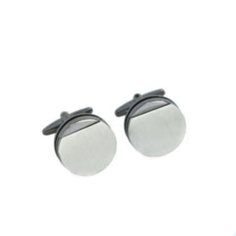 Bey Berk Rhodium Plated Gunmetal Round Cufflinks