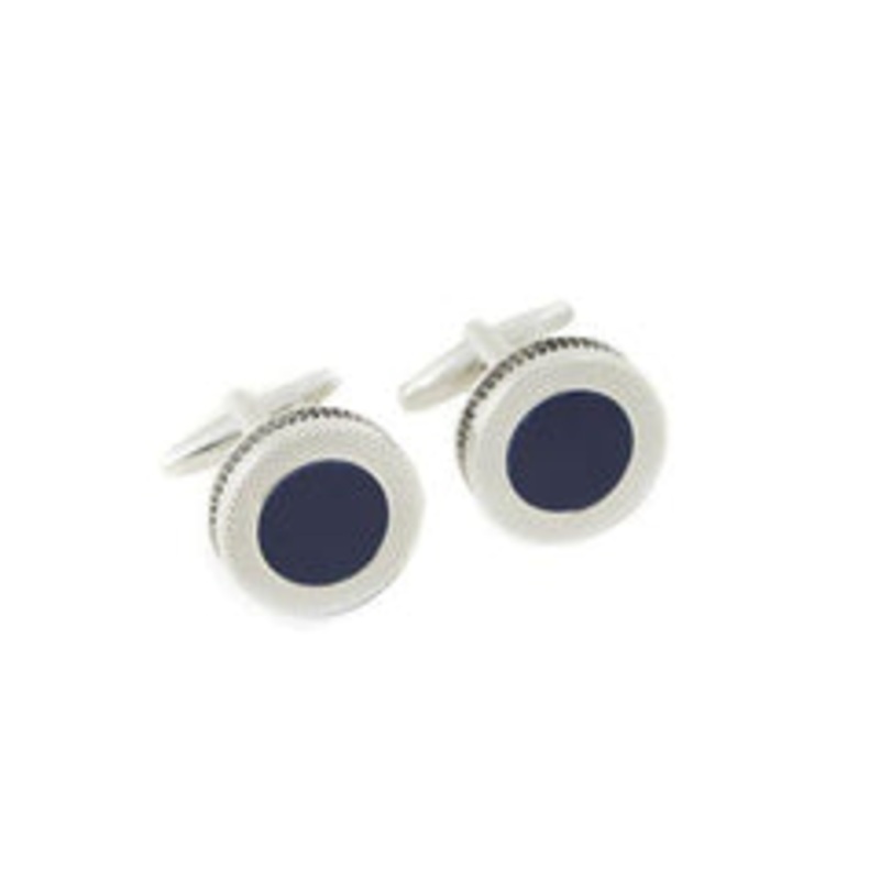 Bey Berk Rhodium Plated Navy Blue Onyx Cufflinks