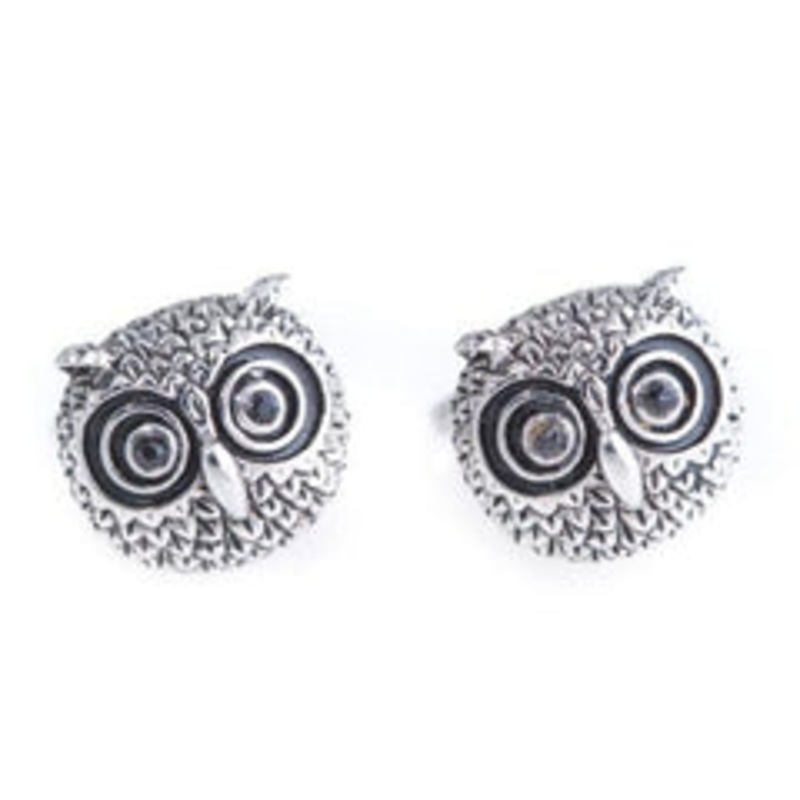 Bey Berk Rhodium Plated Owl Cufflinks