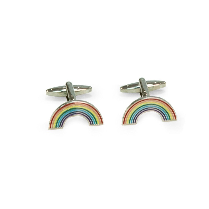 Bey Berk Rhodium Plated Rainbow Cufflinks
