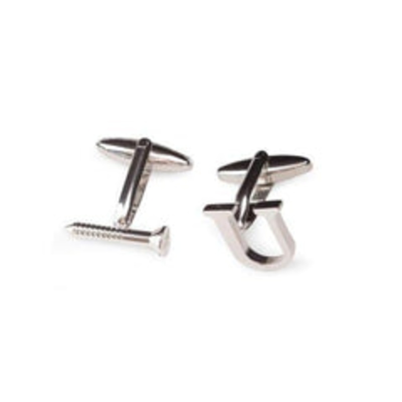 Bey Berk Rhodium Plated Screw U Design Cufflinks