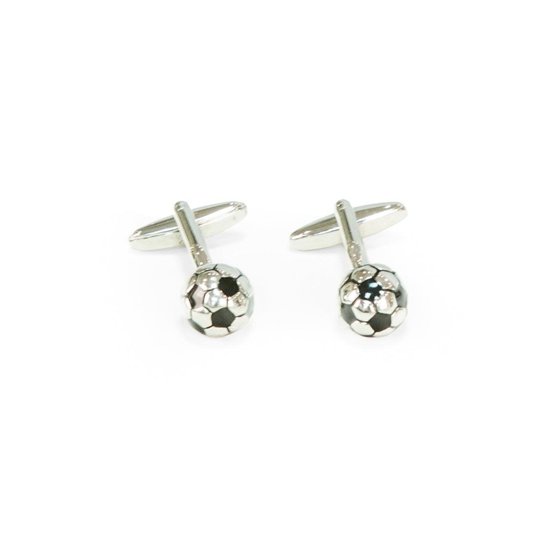 Bey Berk Rhodium Plated Soccer Ball Cufflinks