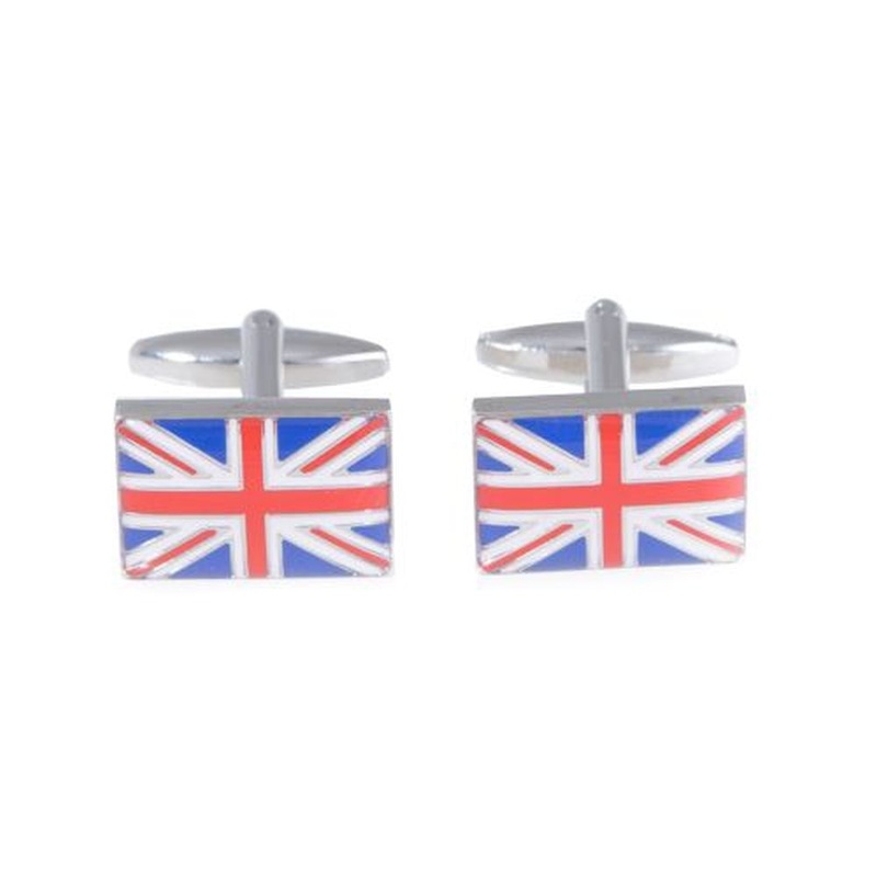 Bey Berk Rhodium Plated Union Jack Cufflinks