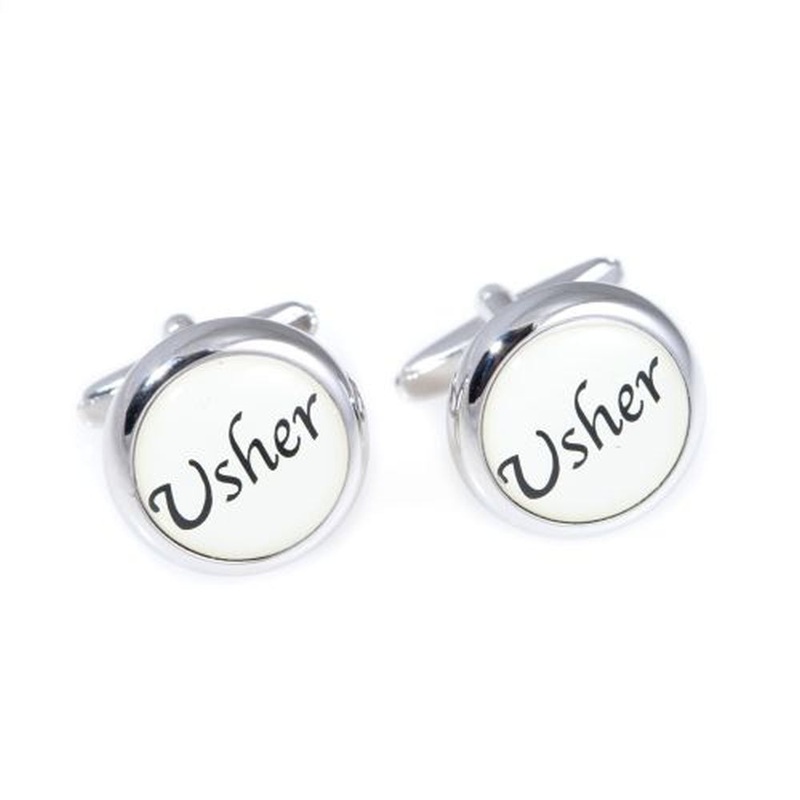 Bey Berk Usher Design Rhodium Plated Cufflinks