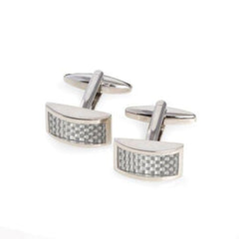 Bey Berk White Carbon Fiber Rhodium-Plated Cufflinks